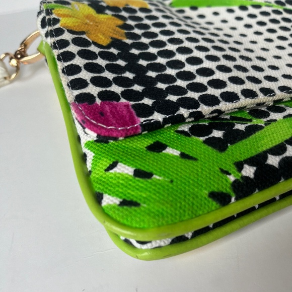 Versace Jeans Couture Canvas Floral Dotted Tropical Leaves Clutch Purse - Picture 10 of 11